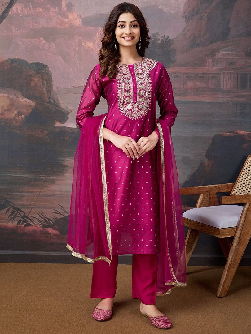 Navya Kurti 144 Party Wear Embroidery Worked Banarasi Silk Kurti with Pant and Dupatta Set 