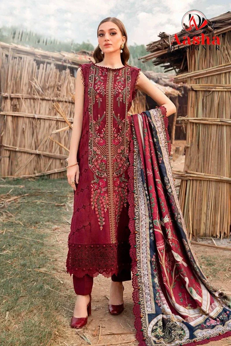Aasha 1160 Cotton Dupatta Rayon Embroidery Work Pakistani Salwar Kameez