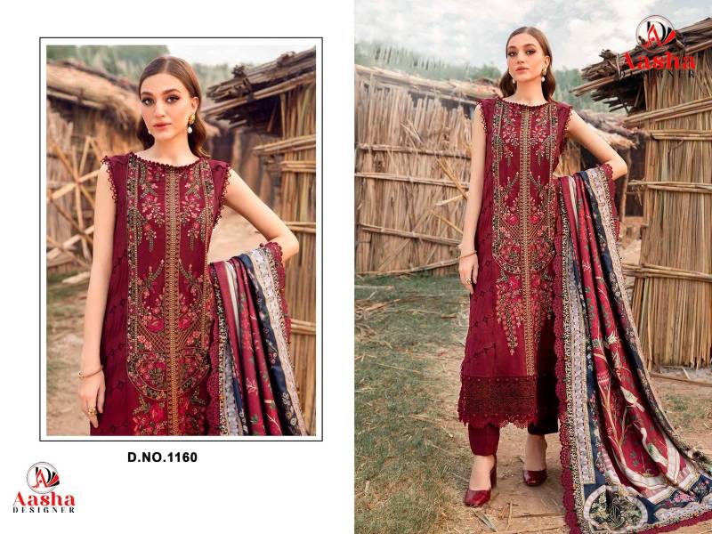 Aasha 1160 Cotton Dupatta Rayon Embroidery Work Pakistani Salwar Kameez
