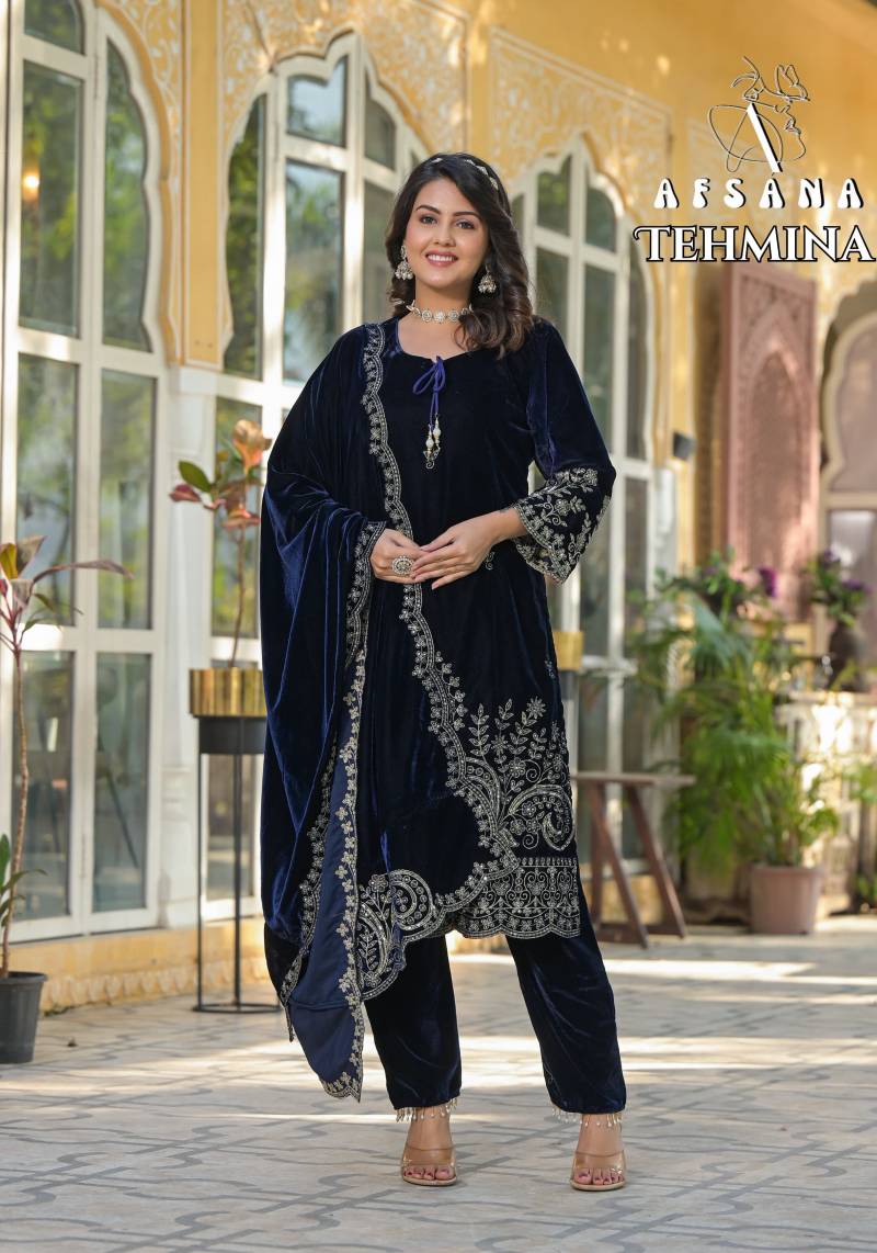 Afsana Tehmina Velvet Zari And Tiki Work Top Bottom and Dupatta