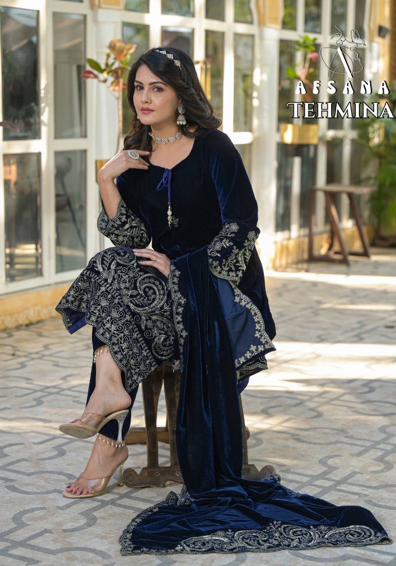 Afsana Tehmina Velvet Zari And Tiki Work Top Bottom and Dupatta