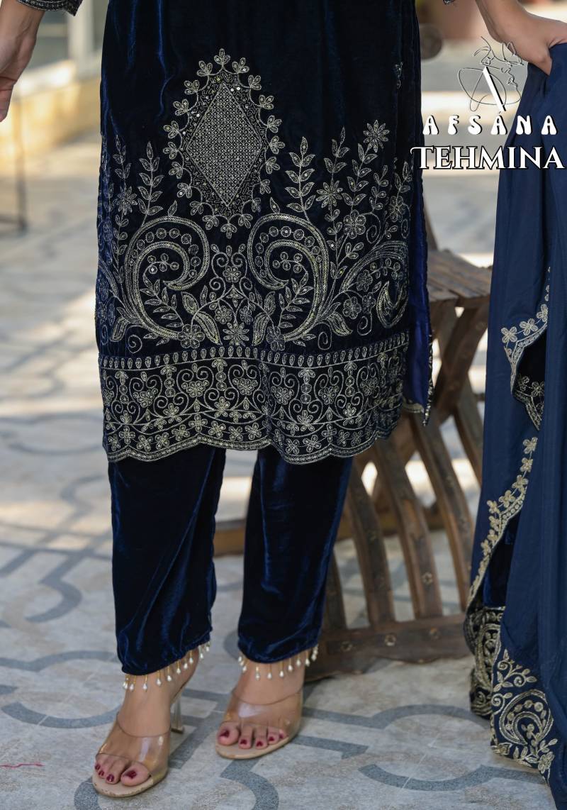 Afsana Tehmina Velvet Zari And Tiki Work Top Bottom and Dupatta