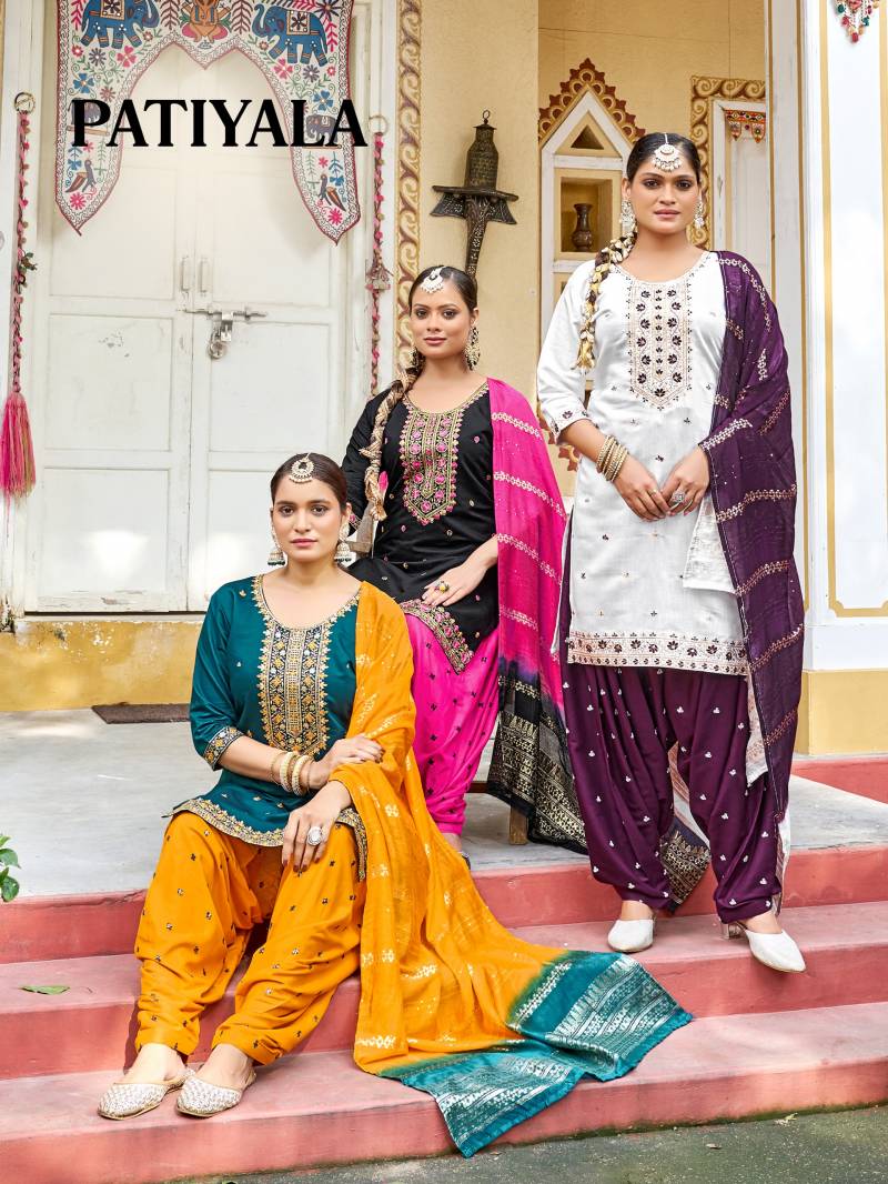 Mukesh Patiyala Gadhwal Silk Embroidery Work Top Bottom And Dupatta