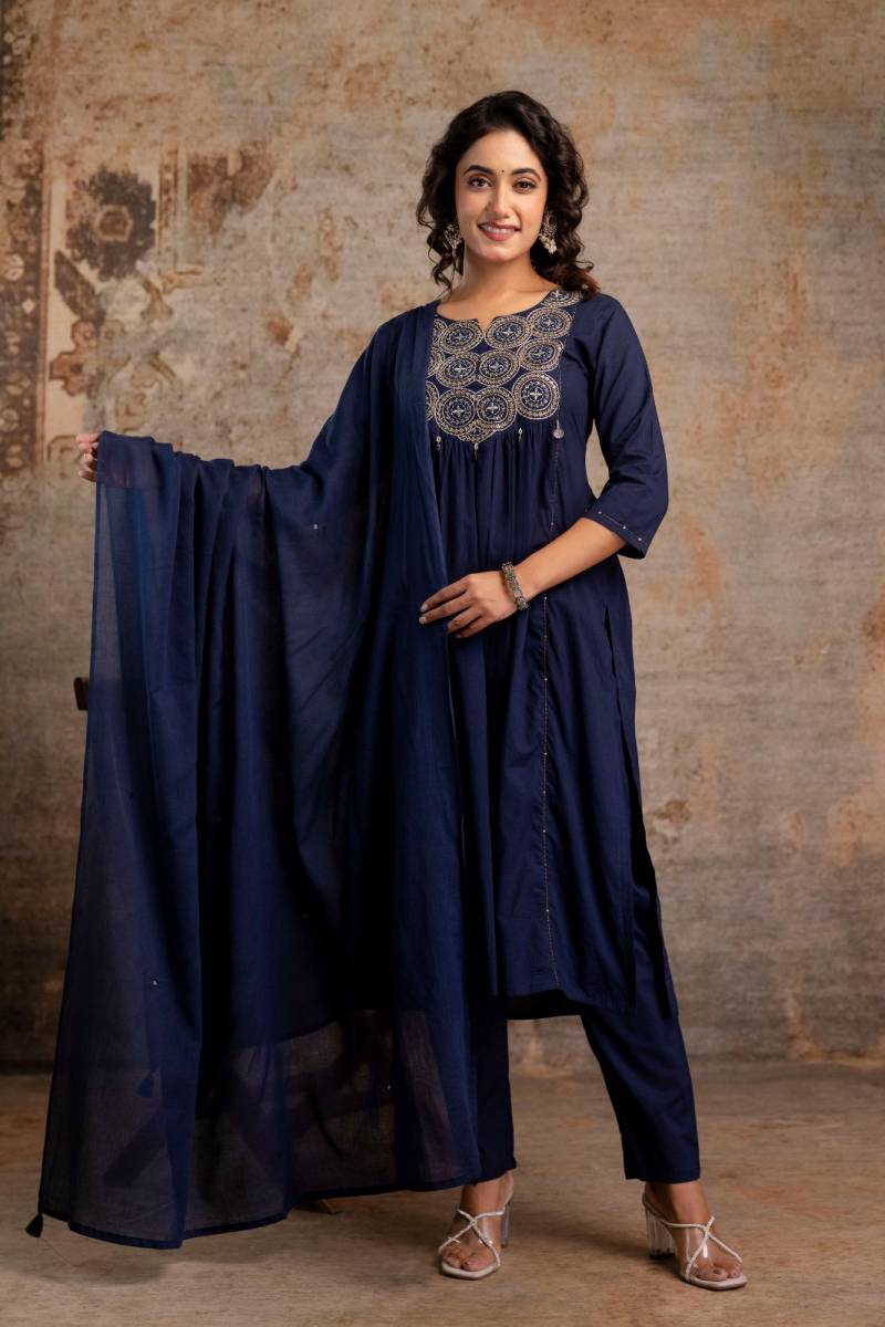 Naisha K 357 A Line Embroidery Work Kurti Pant And Dupatta Collection