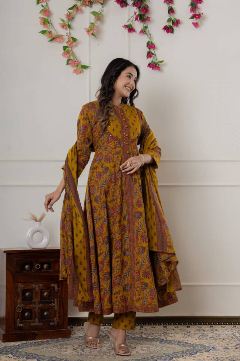 Naisha K 358 Cotton Printed Anarkali And Pant Dupatta Collection