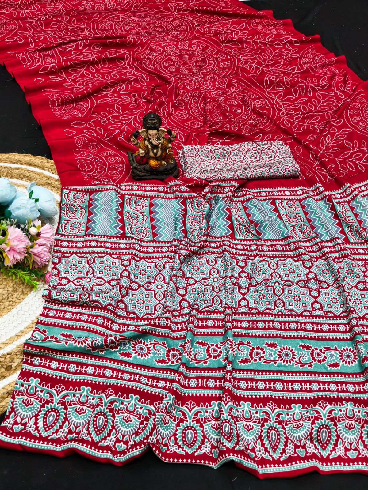 Lekha VC Bansri Satin Crepe Silk Bandhani Printed With Ajrakh Pallu Saree