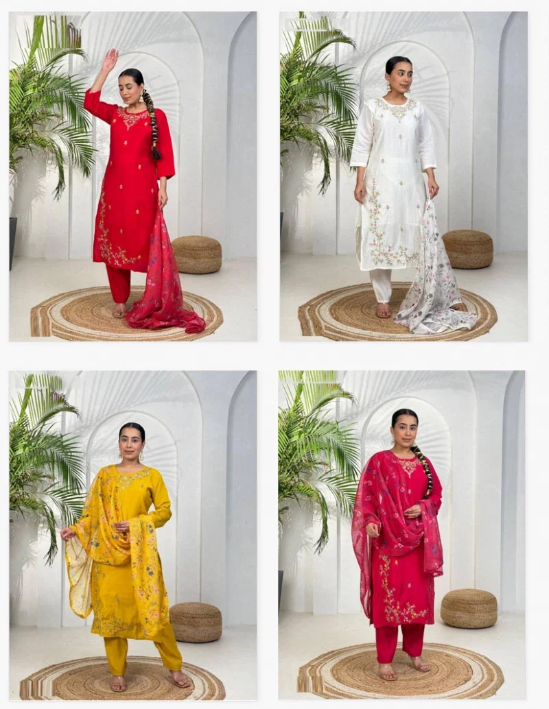 Naisha K 359 Roman Handwork Kurti Pant And Dupatta Collection