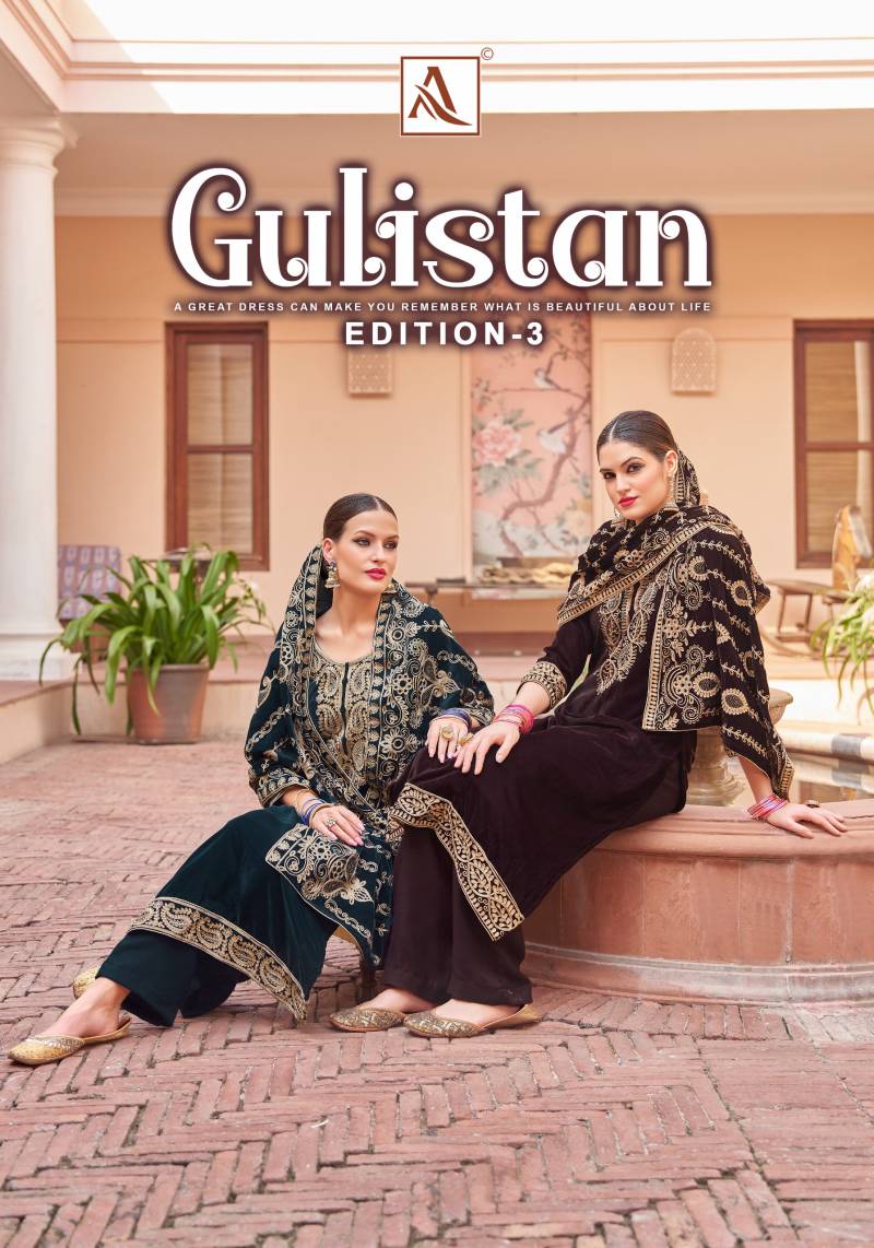 Alok Gulistan Edition 3 Velvet Designer Embroidery Dress Material