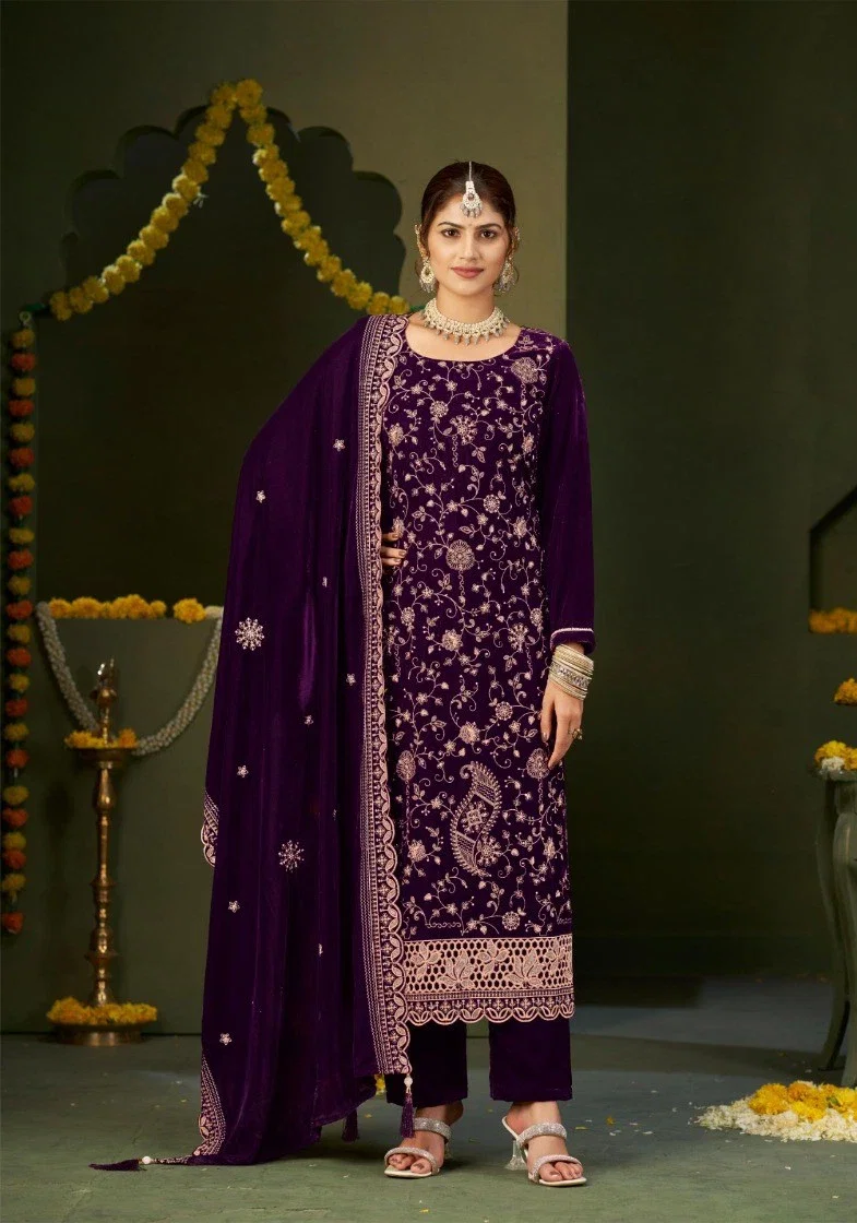 Four Dots Zilpah Viscose Velvet Work Designer Salwar Kameez Suits Collection 