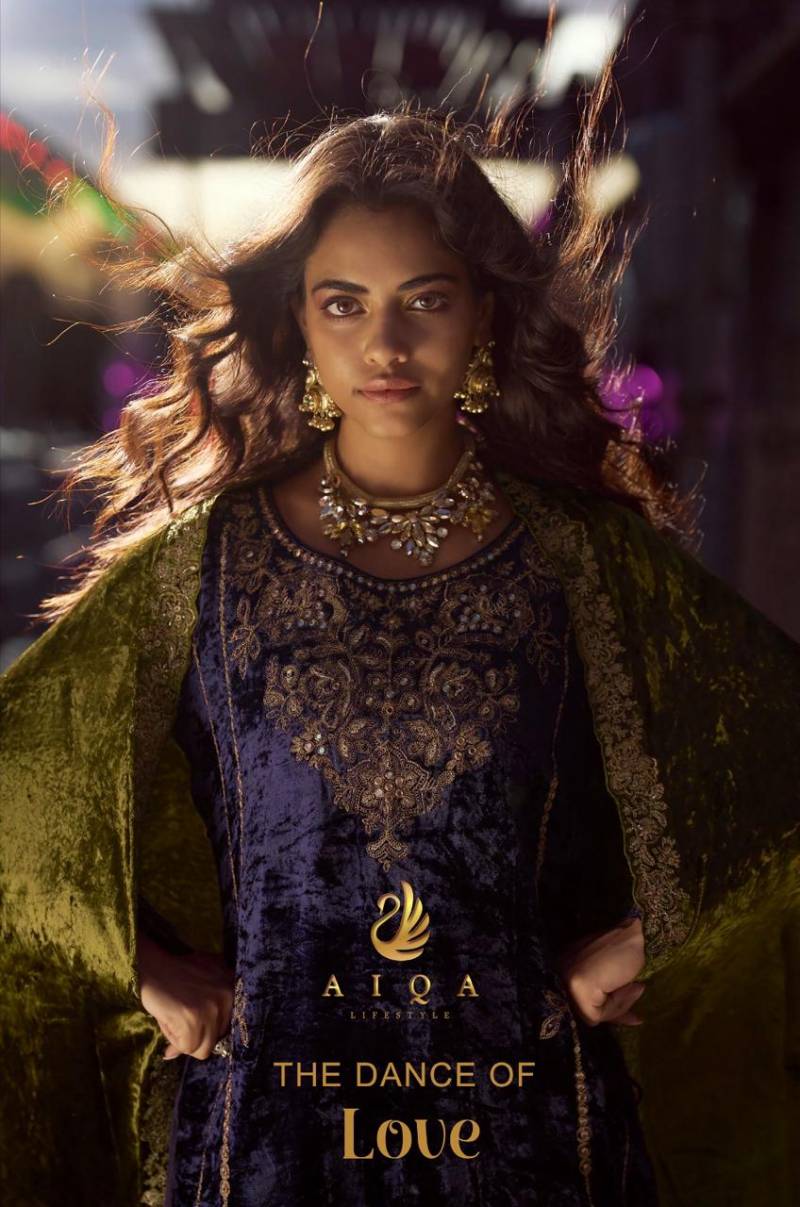 Aiqa The Dance Of Love Viscose Velvet Fancy Work Designer Salwar Suits
