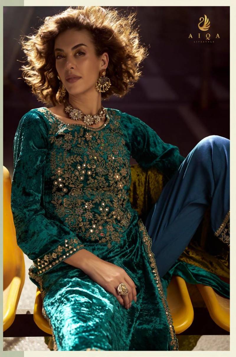 Aiqa The Dance Of Love Viscose Velvet Fancy Work Designer Salwar Suits