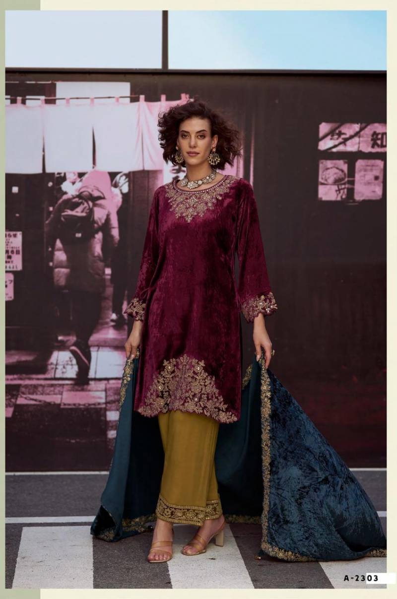 Aiqa The Dance Of Love Viscose Velvet Fancy Work Designer Salwar Suits