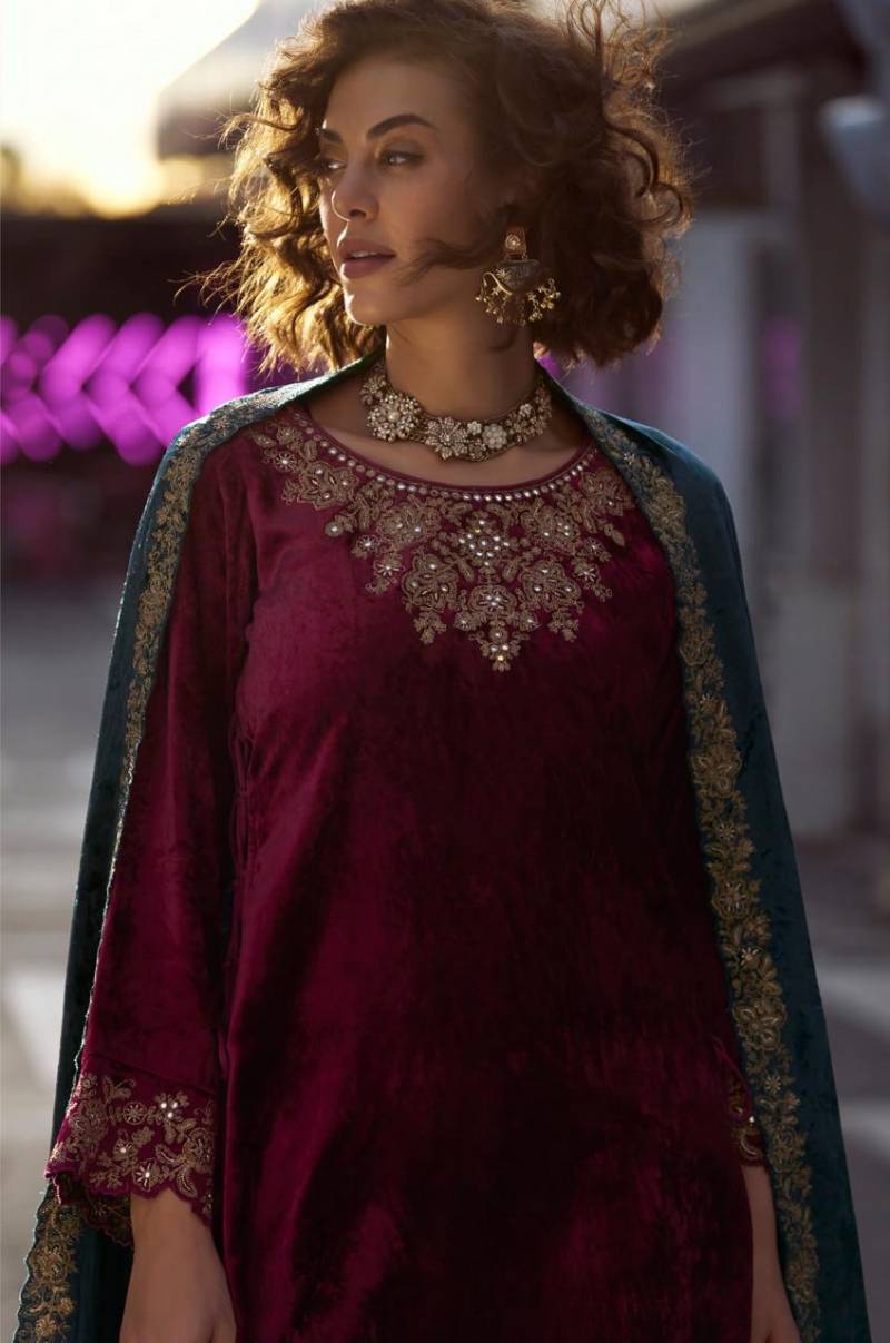 Aiqa The Dance Of Love Viscose Velvet Fancy Work Designer Salwar Suits