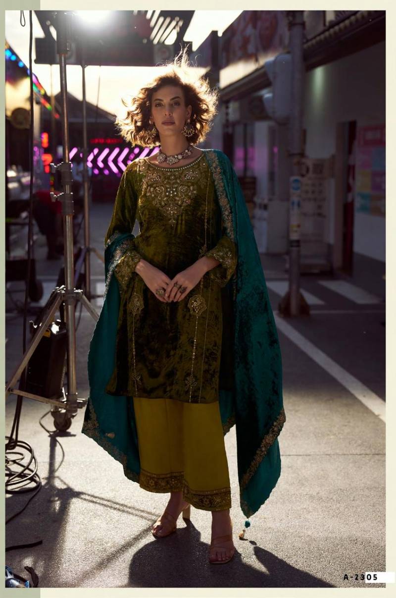 Aiqa The Dance Of Love Viscose Velvet Fancy Work Designer Salwar Suits