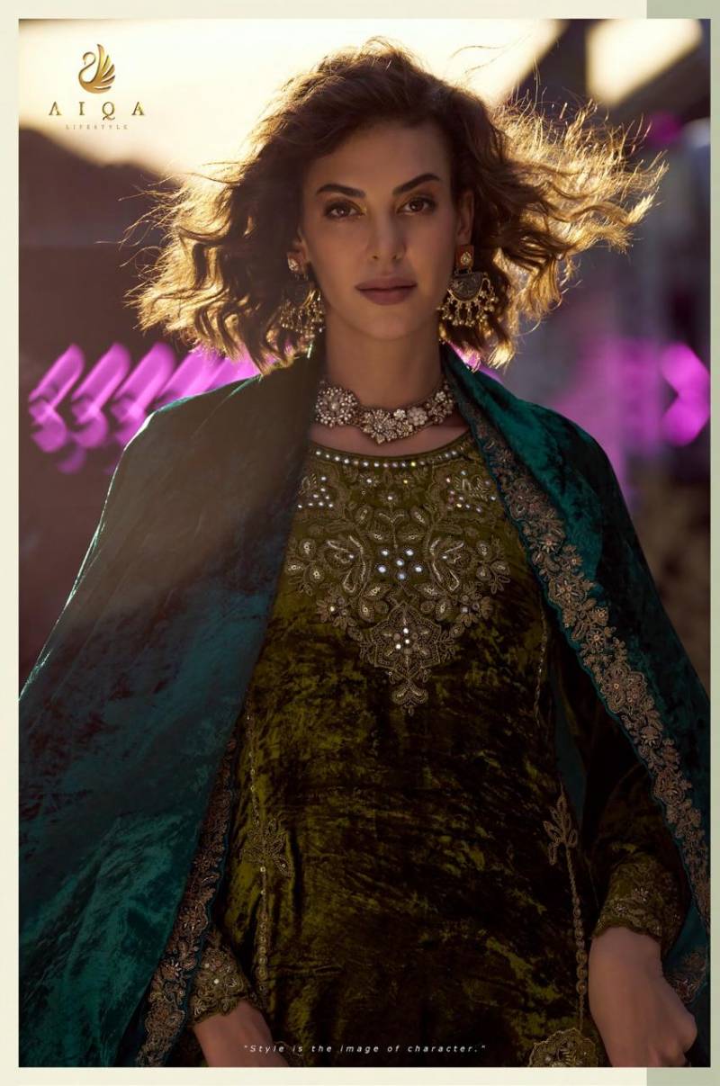 Aiqa The Dance Of Love Viscose Velvet Fancy Work Designer Salwar Suits