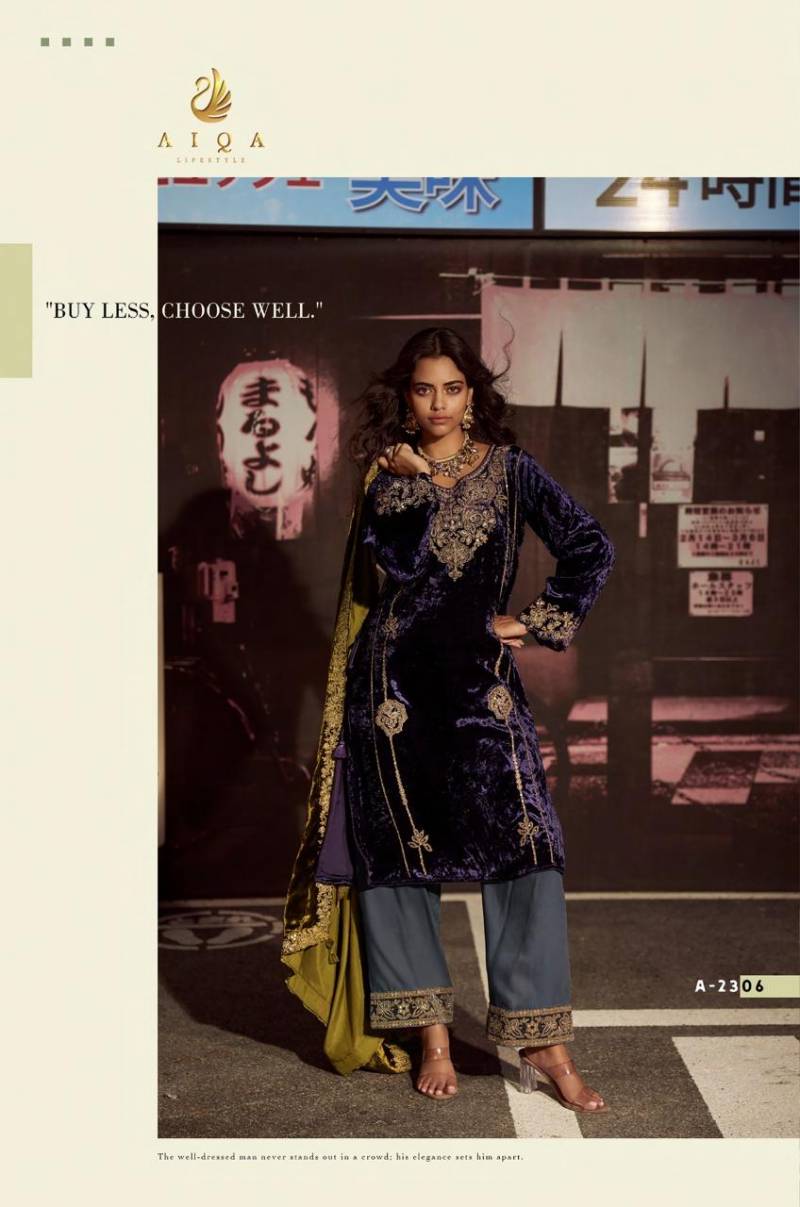 Aiqa The Dance Of Love Viscose Velvet Fancy Work Designer Salwar Suits