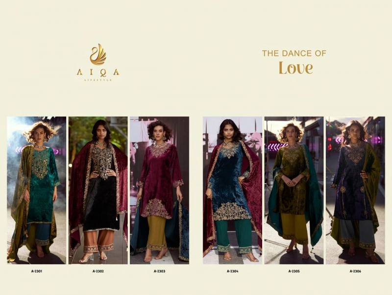 Aiqa The Dance Of Love Viscose Velvet Fancy Work Designer Salwar Suits