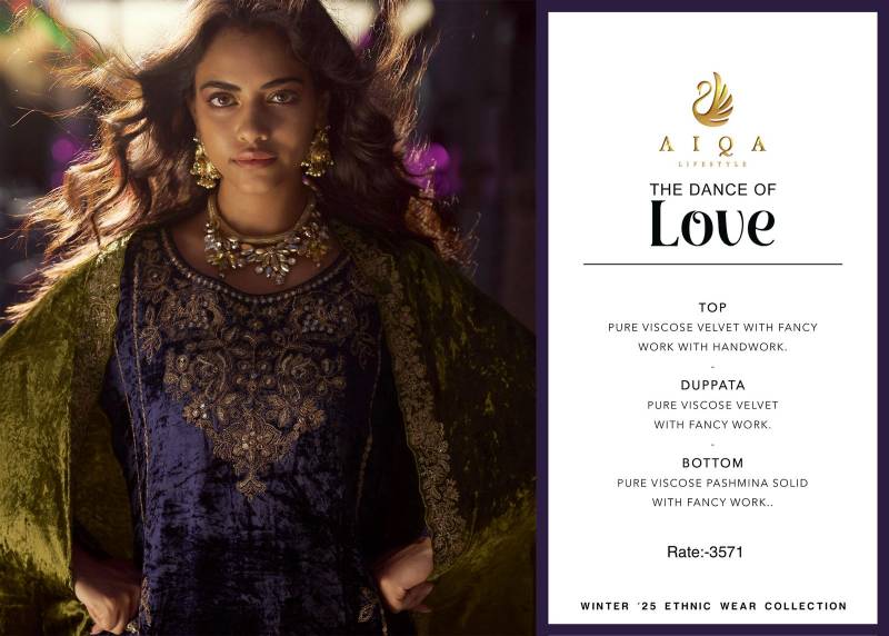 Aiqa The Dance Of Love Viscose Velvet Fancy Work Designer Salwar Suits