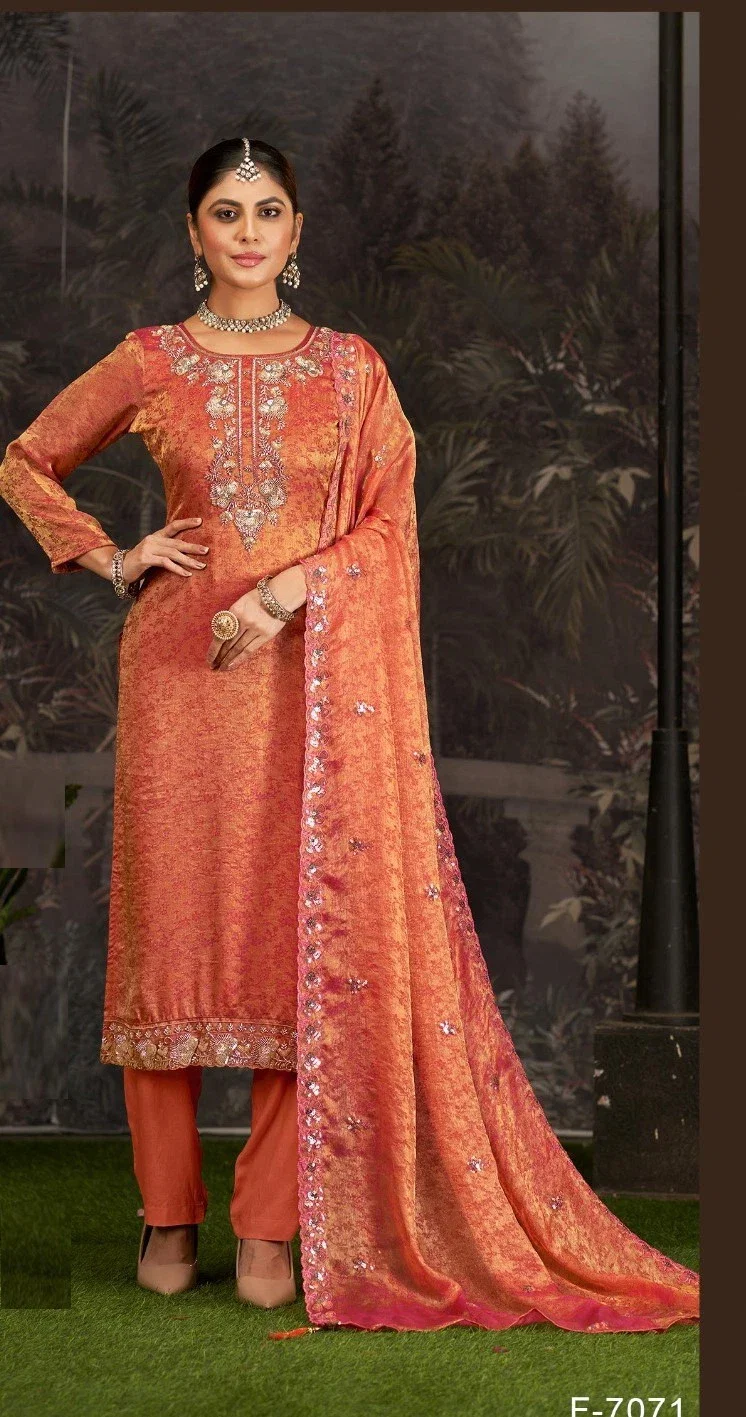Four Dots Hira Moti Jacquard Silk Handwork Designer Salwar Suits