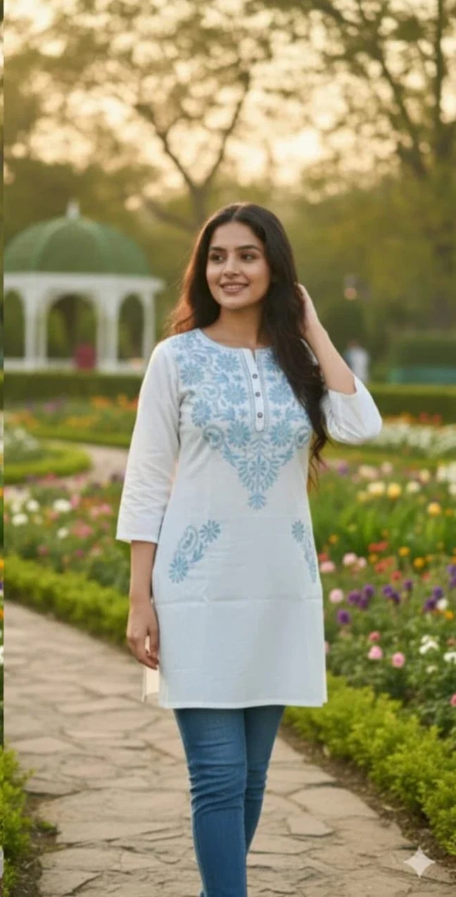Naisha K 365 Rayon Embroidered Chikankari Ladies Top Collection
