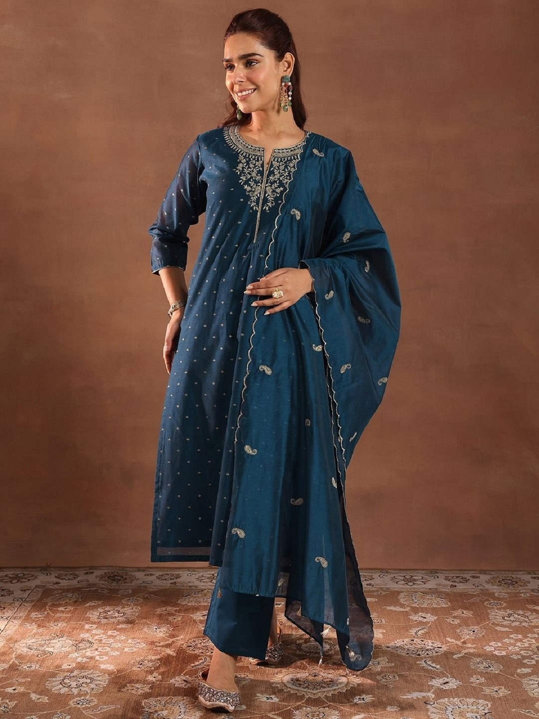 Navya Kurti 146 Party Wear Embroidery Worked Banarasi Silk Kurti with Pant and Dupatta Set 