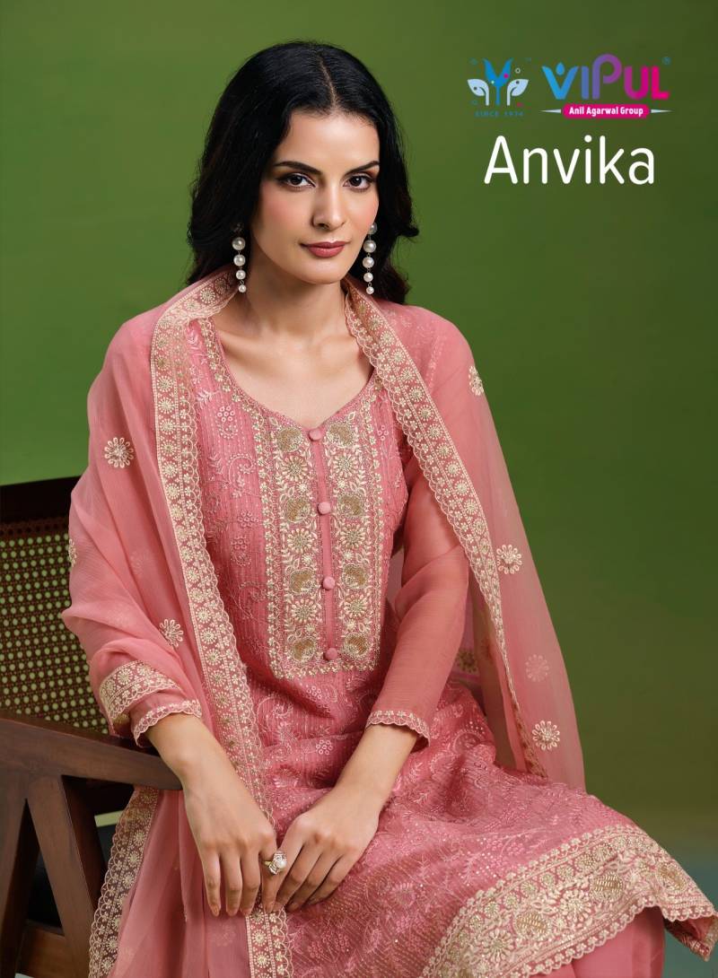 Vipul Anvika Crinkle Chiffon Embroidery Work Salwar Kameez Suits