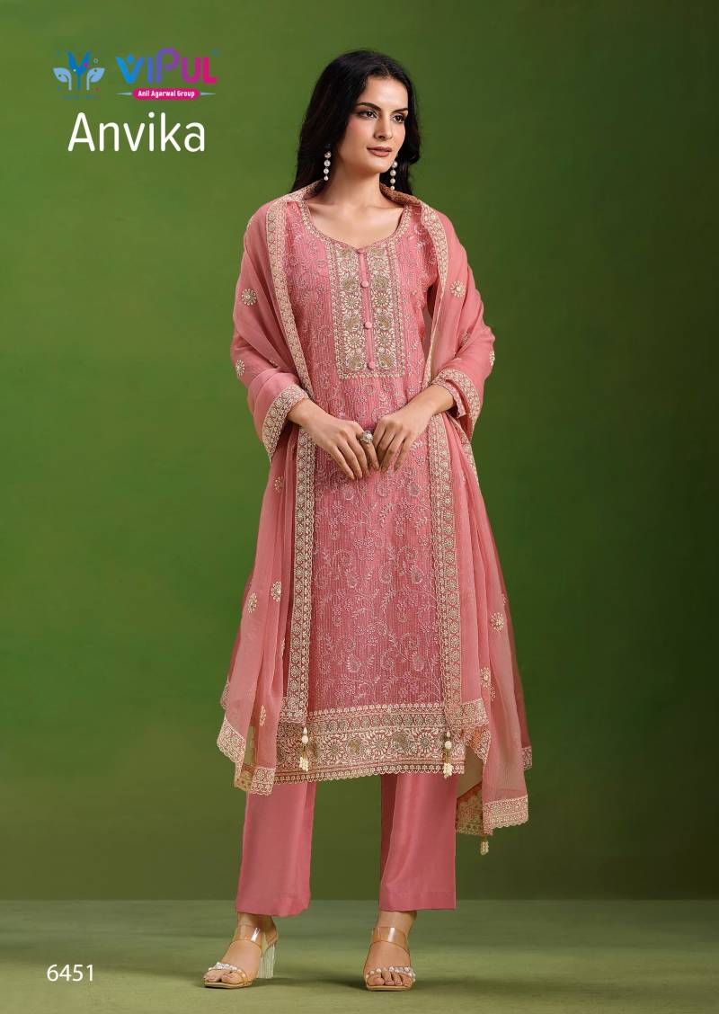 Vipul Anvika Crinkle Chiffon Embroidery Work Salwar Kameez Suits