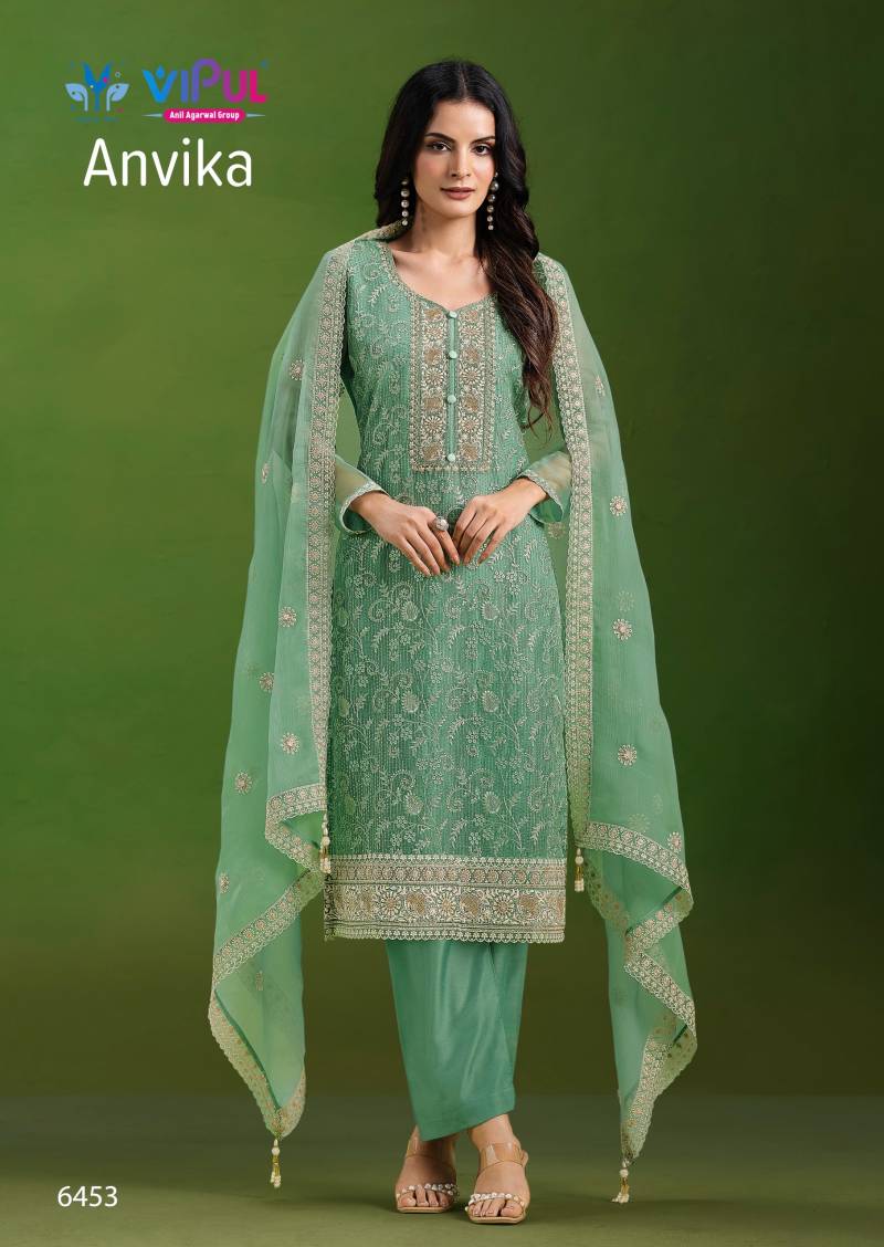Vipul Anvika Crinkle Chiffon Embroidery Work Salwar Kameez Suits