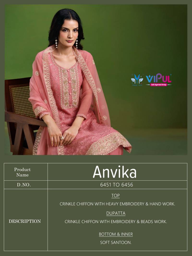 Vipul Anvika Crinkle Chiffon Embroidery Work Salwar Kameez Suits