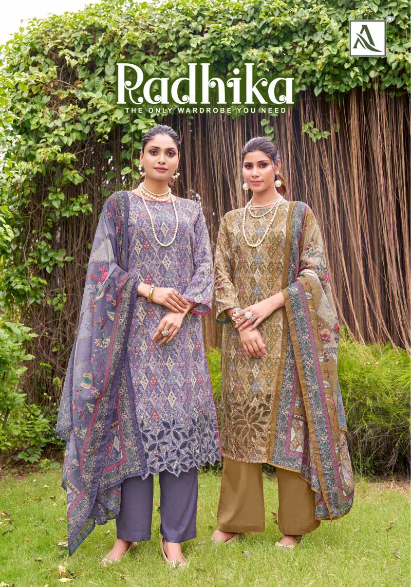 Alok Radhika Jam Cotton Foil Print Embroidery Work Dress Material