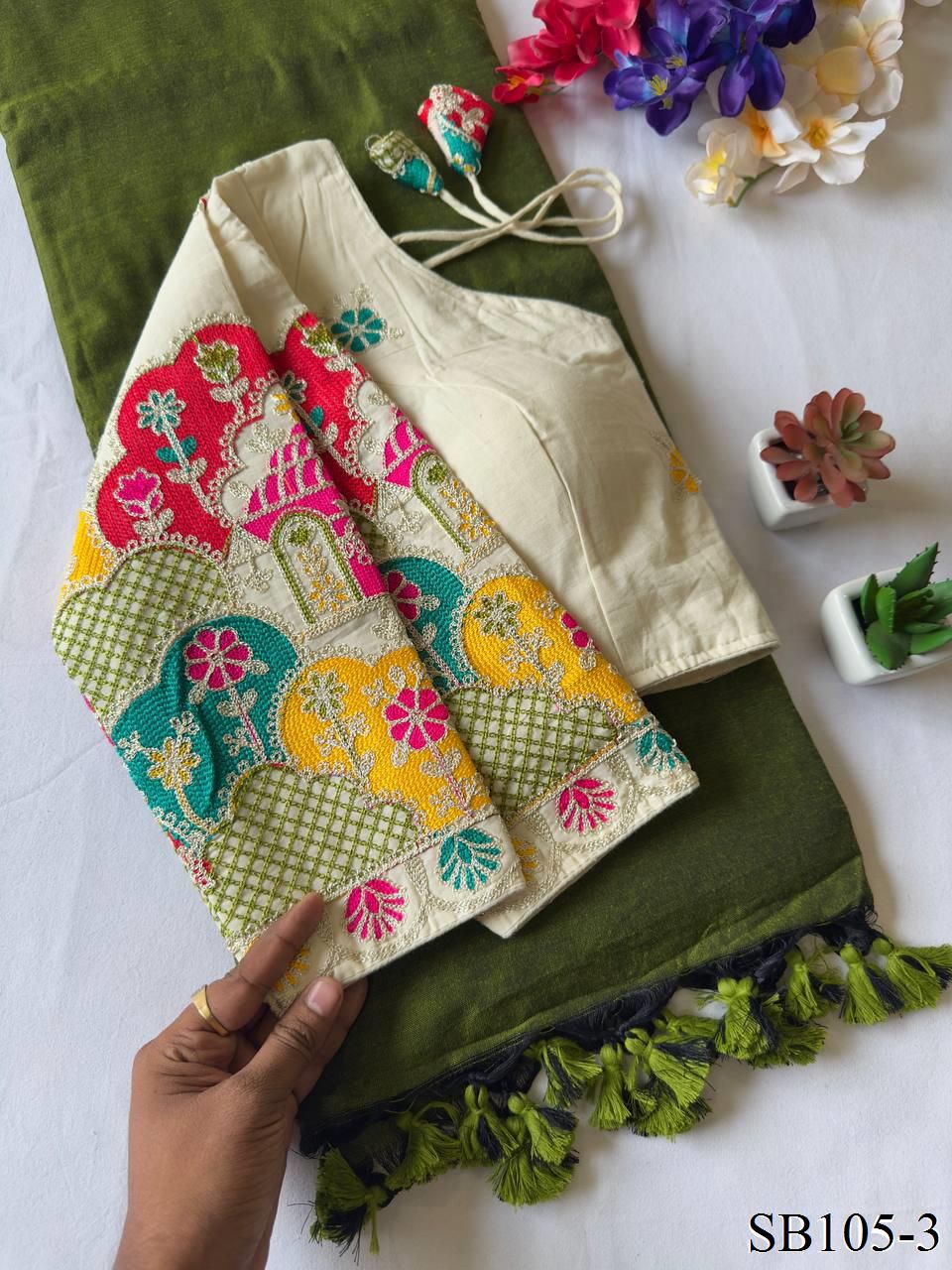 Lekha CF 150 A Khadi Cotton Plain Kurti With Embroidery Readymade Blouse