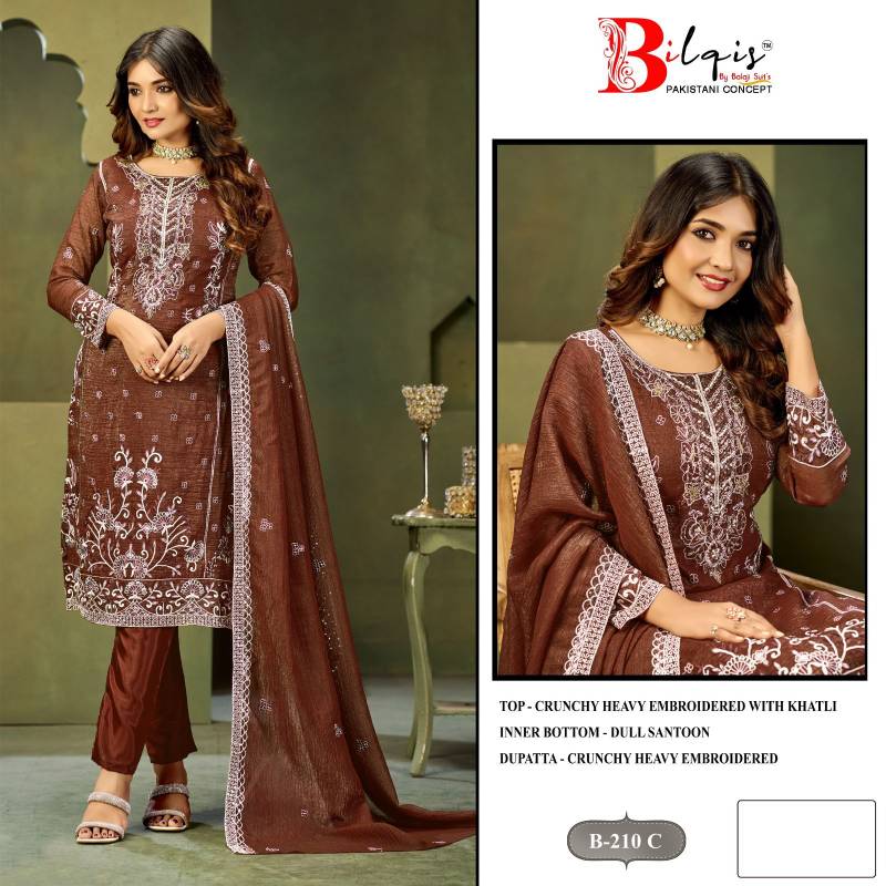 Bilqis B 210 A To D Crunchy Embroidery Pakistani Salwar Kameez Suits