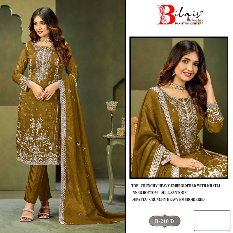 Bilqis B 210 A To D Crunchy Embroidery Pakistani Salwar Kameez Suits