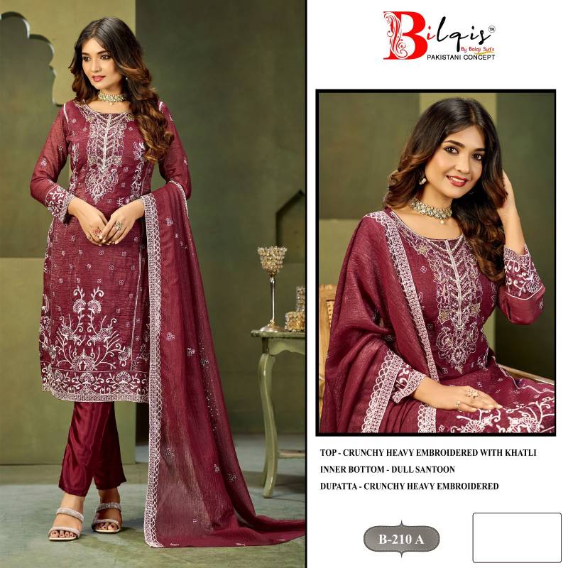 Bilqis B 210 A To D Crunchy Embroidery Pakistani Salwar Kameez Suits