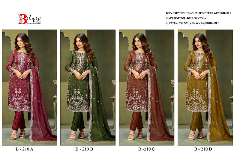 Bilqis B 210 A To D Crunchy Embroidery Pakistani Salwar Kameez Suits