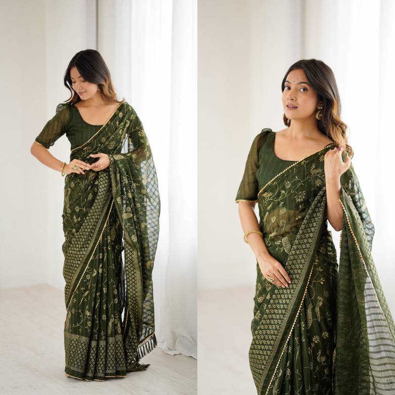 Csn A78 Abhira Georgette Silk Foil Worked Saree Collection