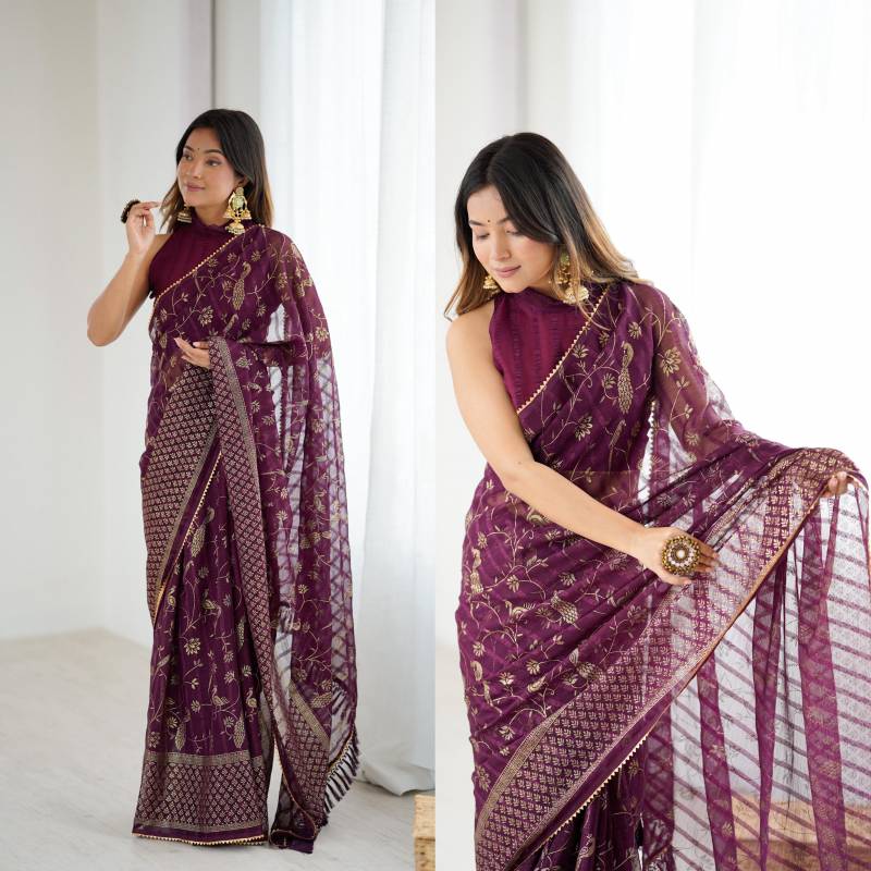 Csn A78 Abhira Georgette Silk Foil Worked Saree Collection