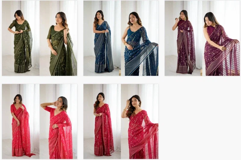 Csn A78 Abhira Georgette Silk Foil Worked Saree Collection