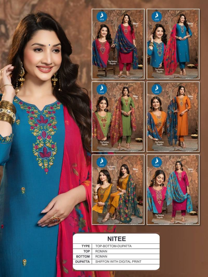 Kaya Nitee Roman Festival Wear Kurti Pant And Dupatta Collection