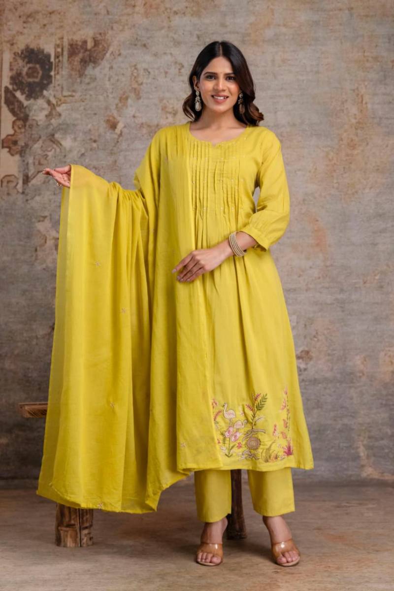 Naisha K 369 Cotton Embroidered Work Kurti Pant And Dupatta Collection