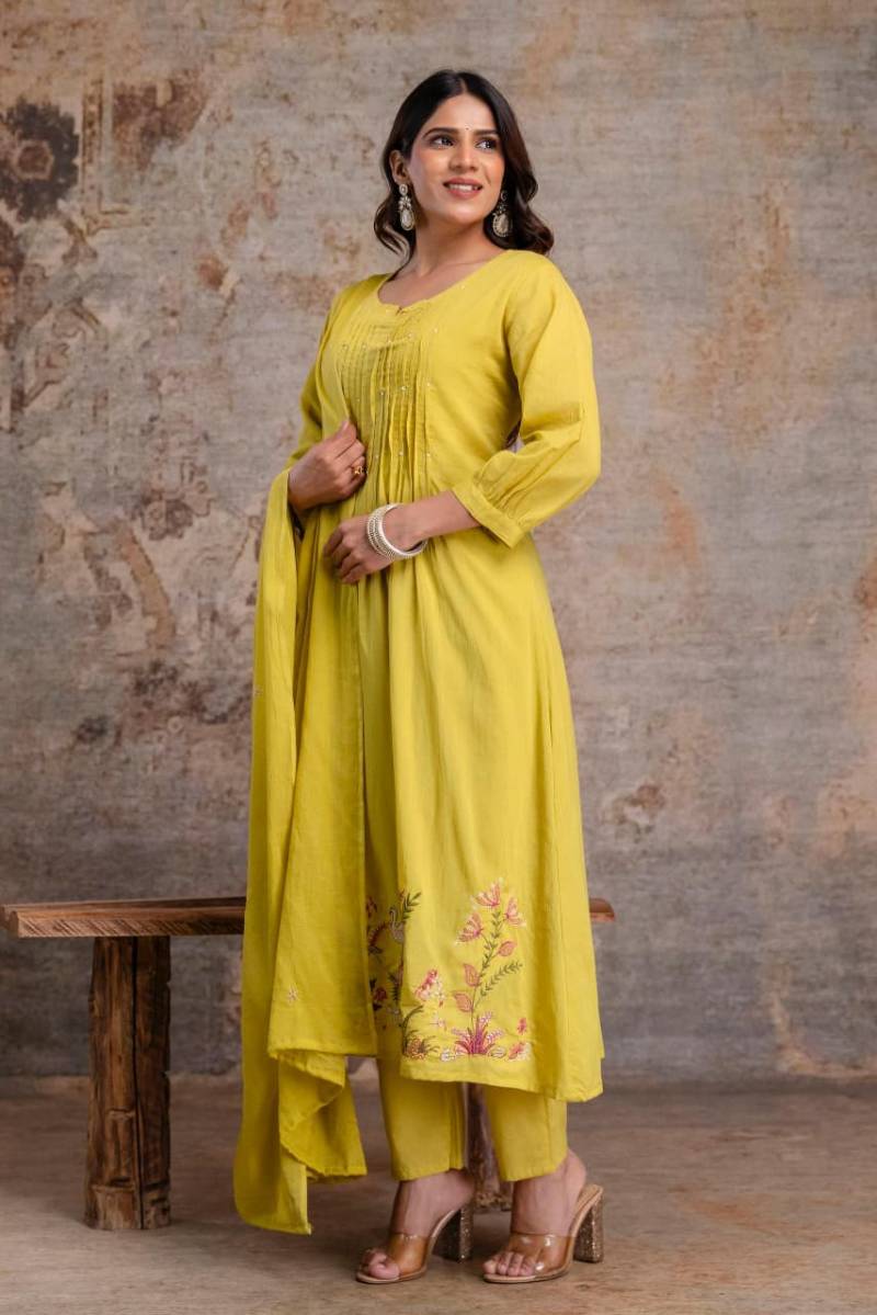 Naisha K 369 Cotton Embroidered Work Kurti Pant And Dupatta Collection