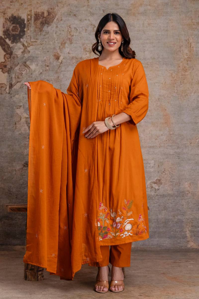 Naisha K 369 Cotton Embroidered Work Kurti Pant And Dupatta Collection