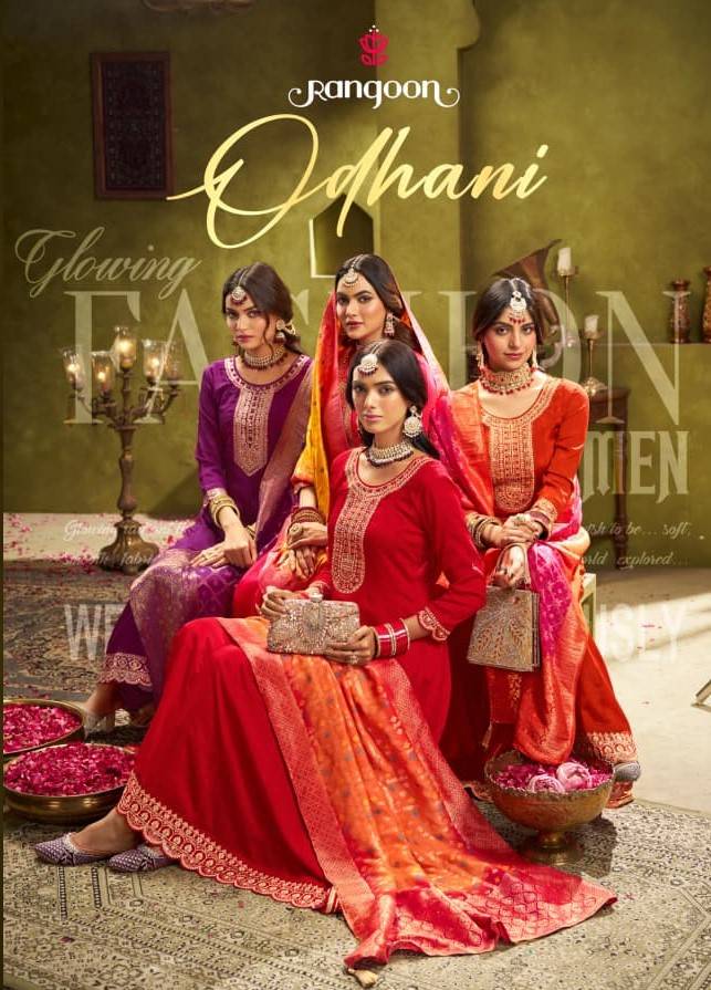 Rangoon Odhani Chinon Silk With Fancy Work Kurti Pant And Dupatta