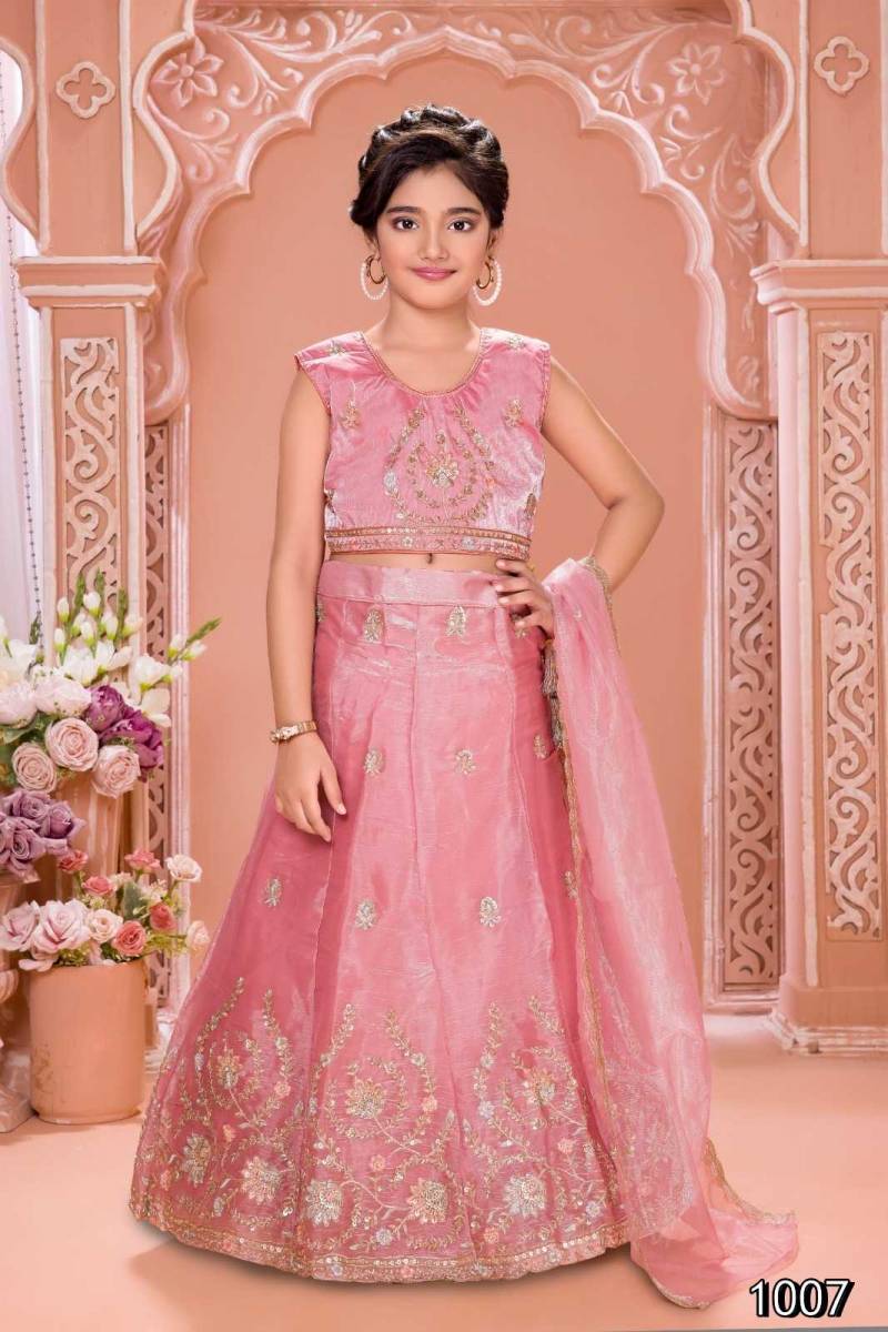 Aarvi Vol 1 Organza Silk Embroidery Worked Kids Lehenga Collection