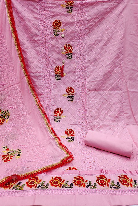 Navya Suit 147 Party Wear Semi Stitched Aari Worked Cotton Dreas Mateiral with Bottom and Dupatta