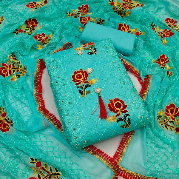 Navya Suit 147 Party Wear Semi Stitched Aari Worked Cotton Dreas Mateiral with Bottom and Dupatta