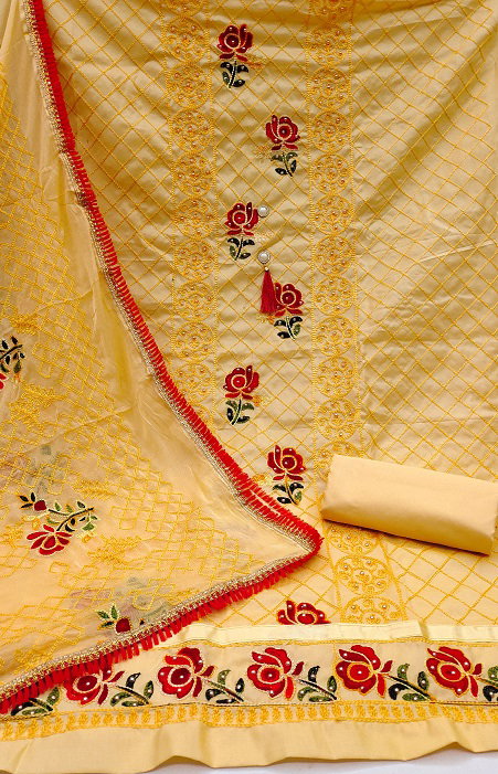 Navya Suit 147 Party Wear Semi Stitched Aari Worked Cotton Dreas Mateiral with Bottom and Dupatta