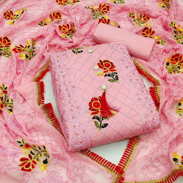 Navya Suit 147 Party Wear Semi Stitched Aari Worked Cotton Dreas Mateiral with Bottom and Dupatta