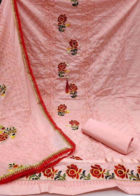 Navya Suit 147 Party Wear Semi Stitched Aari Worked Cotton Dreas Mateiral with Bottom and Dupatta