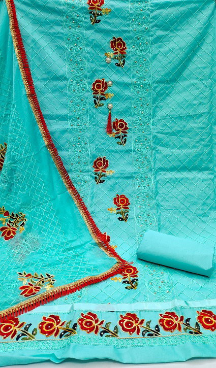 Navya Suit 147 Party Wear Semi Stitched Aari Worked Cotton Dreas Mateiral with Bottom and Dupatta